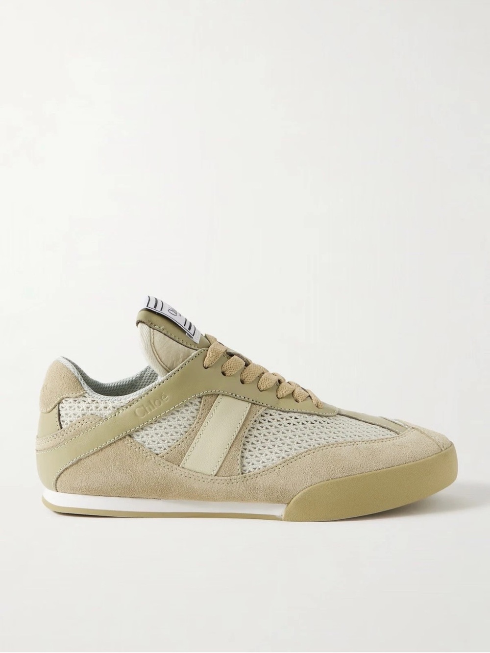 Chloé suede mesh kick trainers in green 39